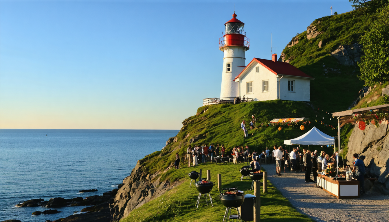 Sankt Hans-Fest mit traditionellem Grillmenü am Bovbjerg Fyr nahe Lemvig