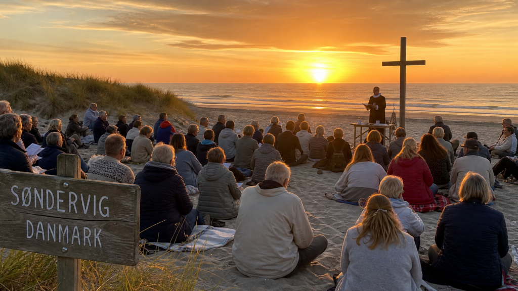 Sonnenuntergangs-Gottesdienst am Strand