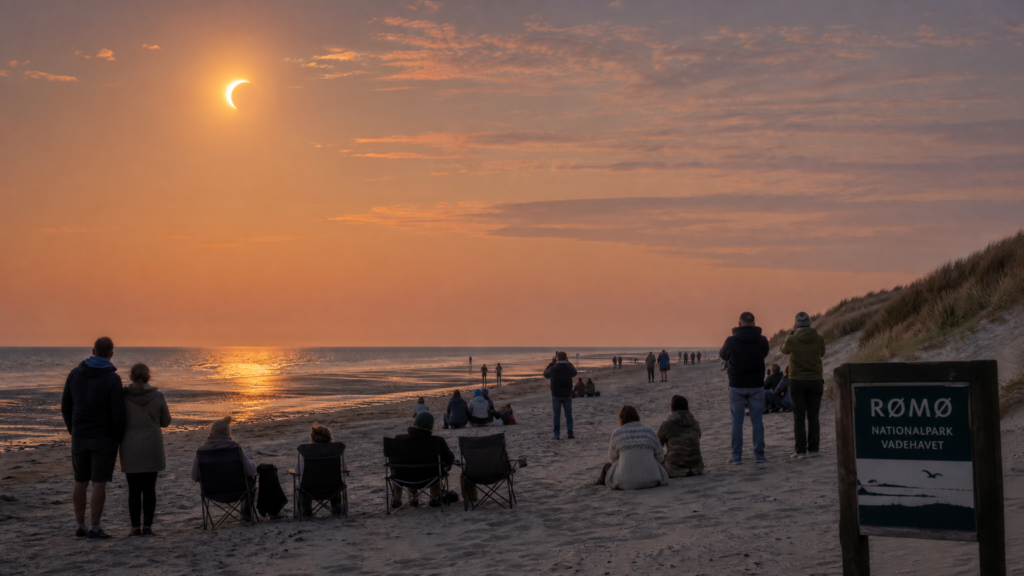 Sonnenfinsternis-Beobachtung am Lakolk Strand