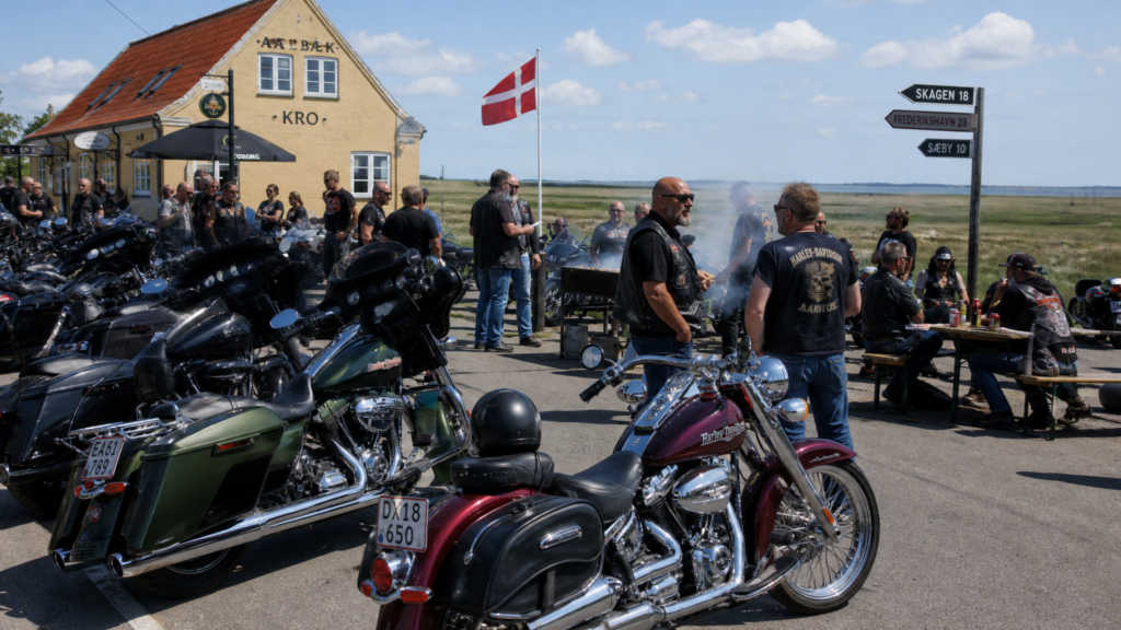 Bikertreffen mit großem Grill