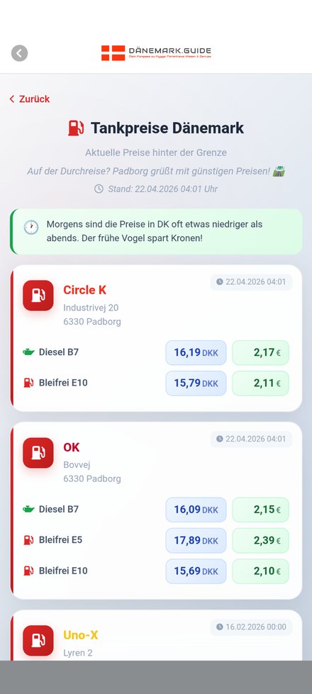 Tankpreise in Dänemark live in der App